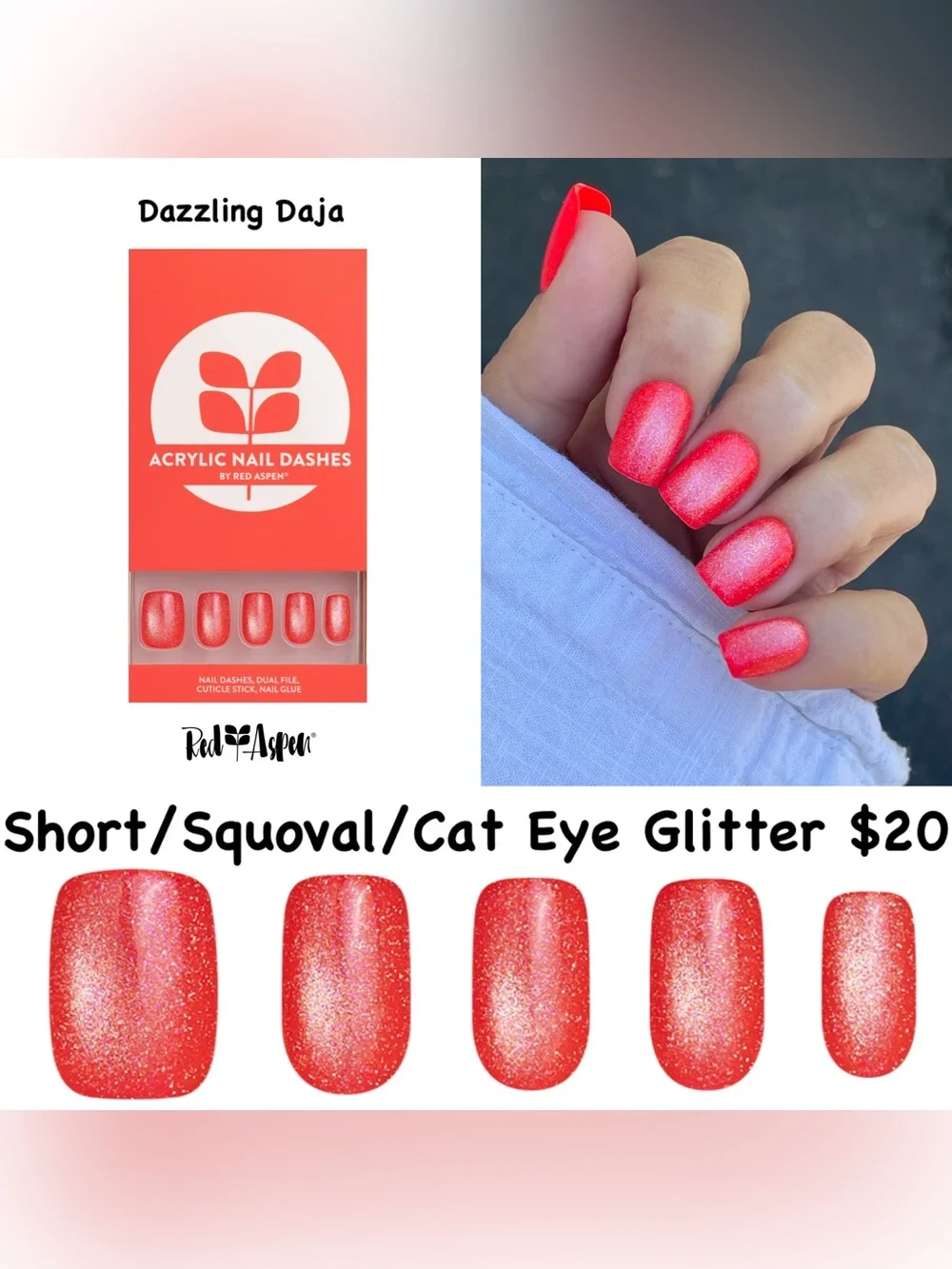 Dazzling Daja Cat Eye Glitter Press-On Nails - Red